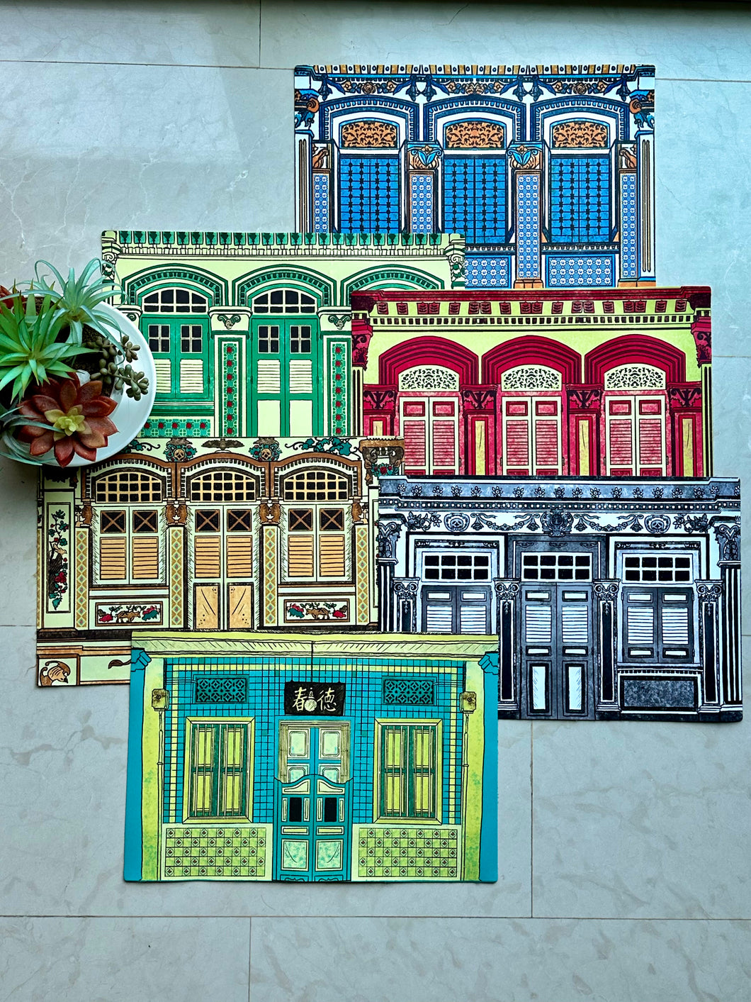 Shophouses Windows Placemats-PU Leather