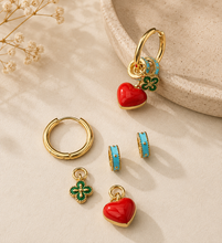Load image into Gallery viewer, Peranakan Heart Earrings (Red)
