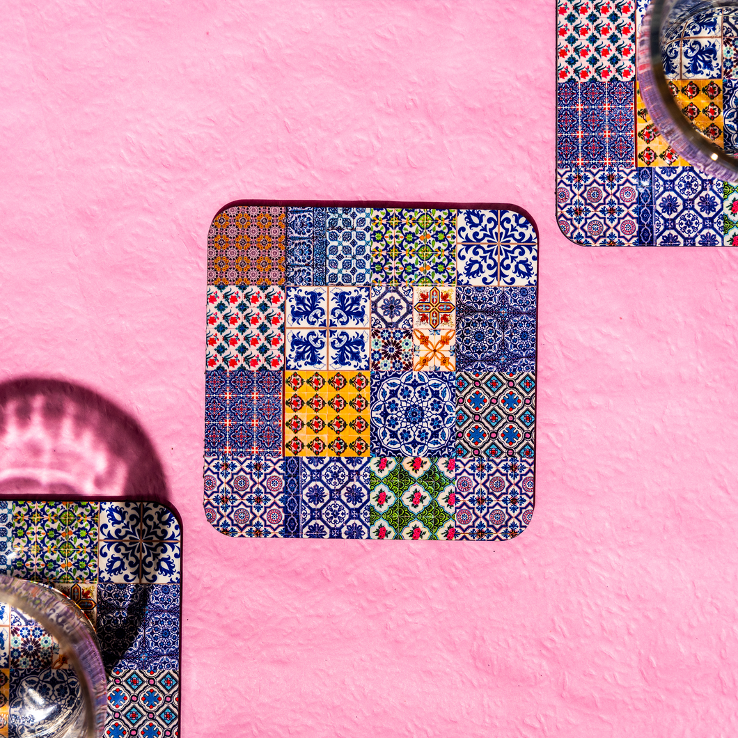 Peranakan Tile Design Set of 6 Coasters - Collage Blue