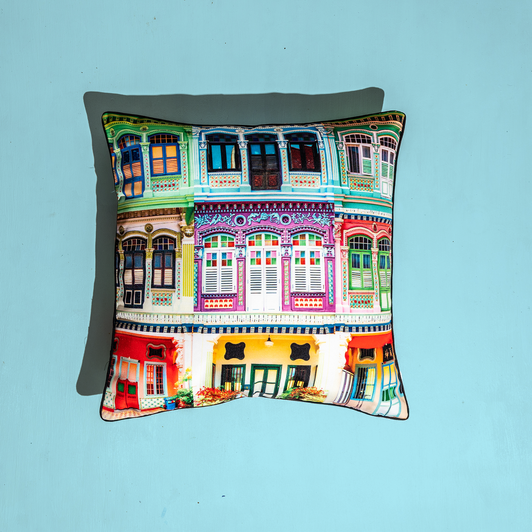Colourful Rowhouses Design Cushion Cover