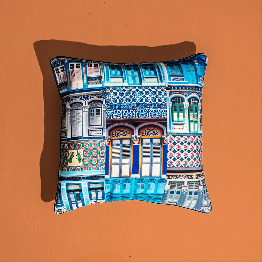 Rowhouses Cushion Cover - Blue Glaze