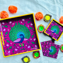 Load image into Gallery viewer, Divine Peacock Tray and Coaster Set

