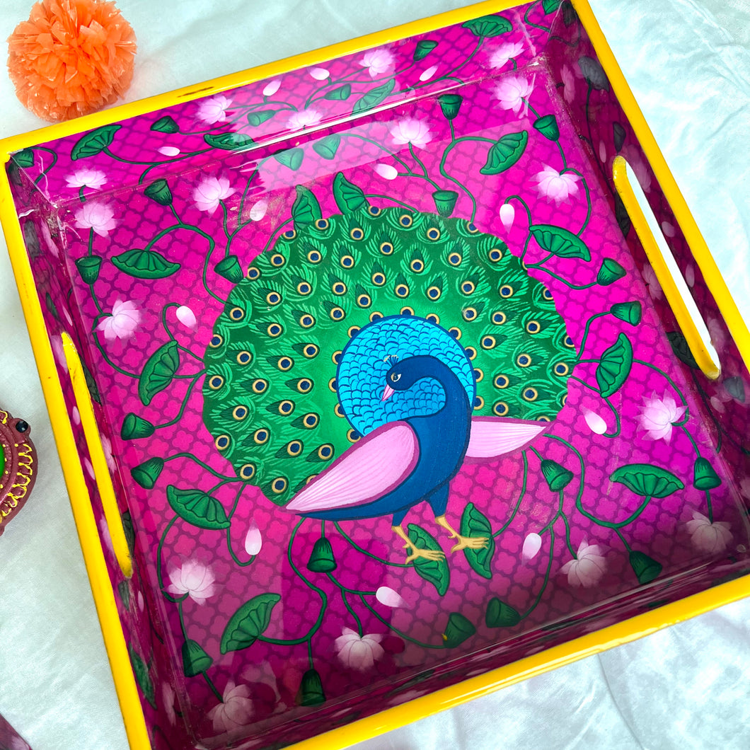 Divine Peacock Tray and Coaster Set