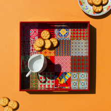 Load image into Gallery viewer, Peranakan Tiles Square Tray - Barn Red
